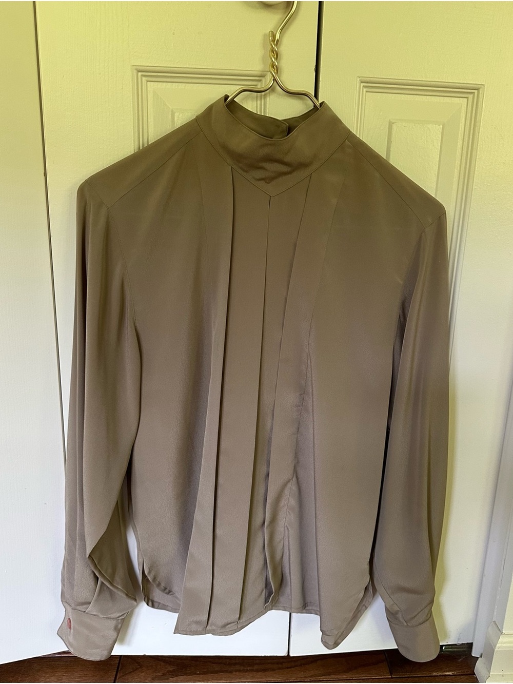 Vintage Christian Dior Chemises Taupe Mock-Neck Blouse Size 4